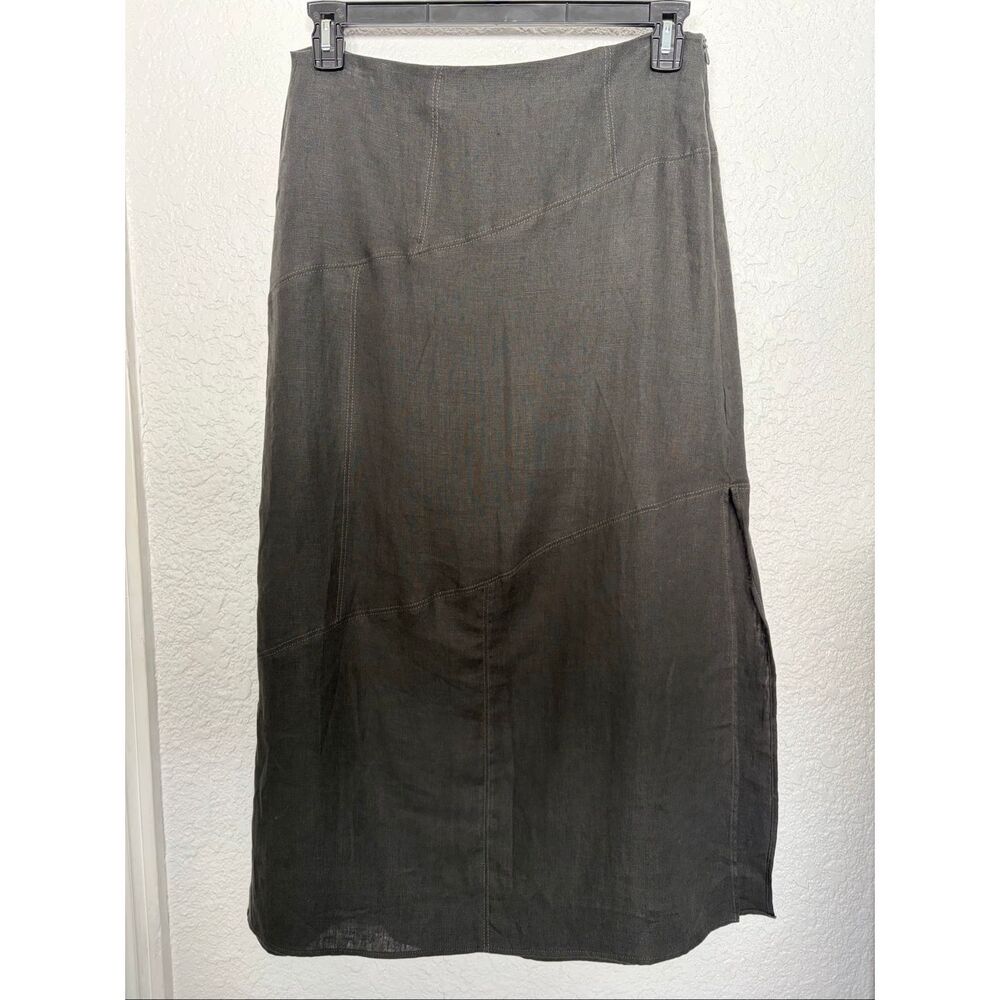 Massimo Dutti Linen Midi Skirt Washed Black Side Slit Size M NWT - Picture 3 of 12